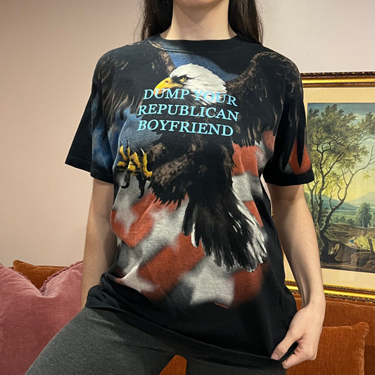 DUMP YOUR REPUBLICAN BOYFRIEND eagle t-shirt with blue text (XL)