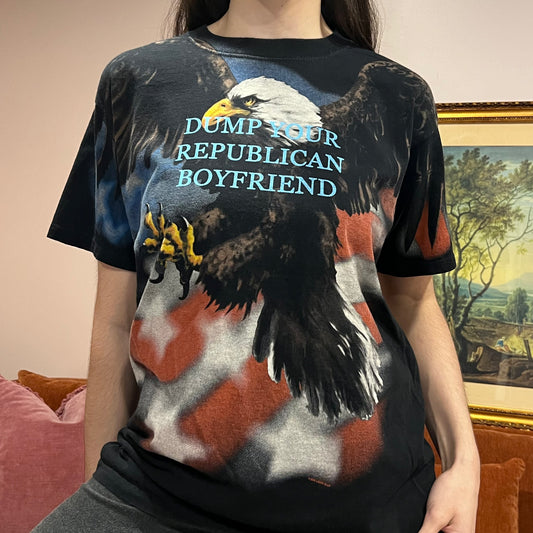 DUMP YOUR REPUBLICAN BOYFRIEND eagle t-shirt with blue text (XL)