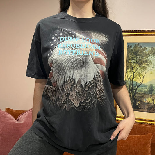DUMP YOUR REPUBLICAN BOYFRIEND eagle t-shirt with blue text (XL)