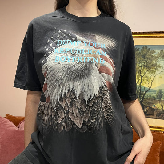 DUMP YOUR REPUBLICAN BOYFRIEND eagle t-shirt with blue text (XL)