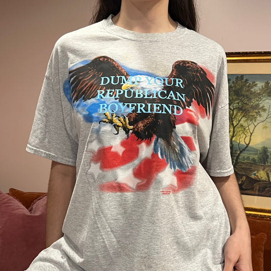 DUMP YOUR REPUBLICAN BOYFRIEND eagle t-shirt with blue text (XL)