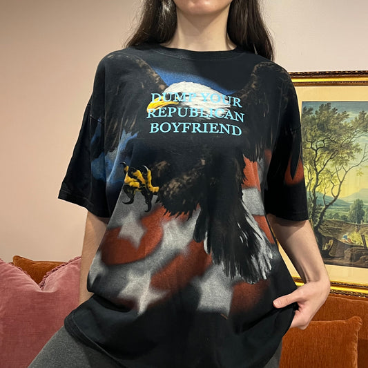 DUMP YOUR REPUBLICAN BOYFRIEND eagle t-shirt with blue text (3XL)