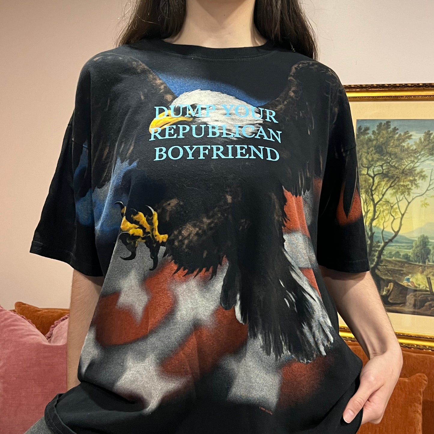 DUMP YOUR REPUBLICAN BOYFRIEND eagle t-shirt with blue text (3XL)