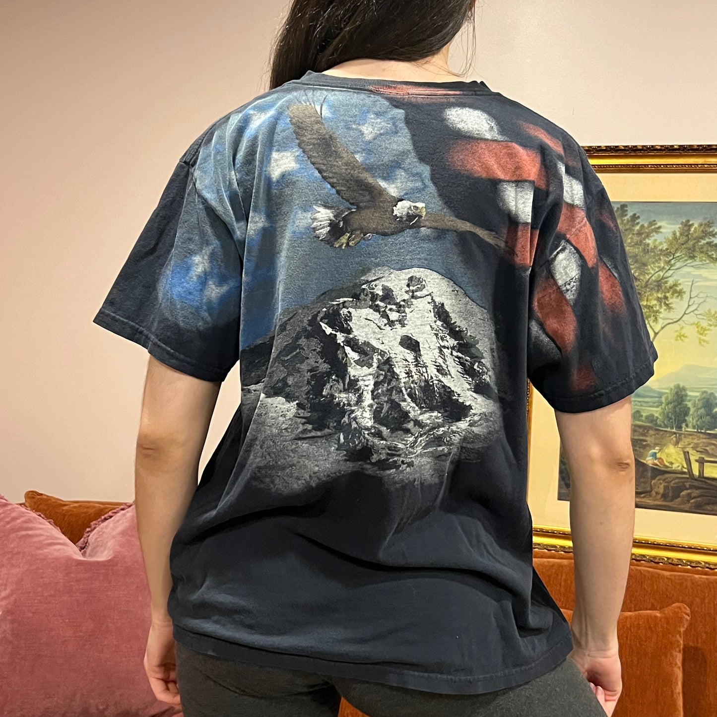 DUMP YOUR REPUBLICAN GIRLFRIEND eagle t-shirt with blue text (L)