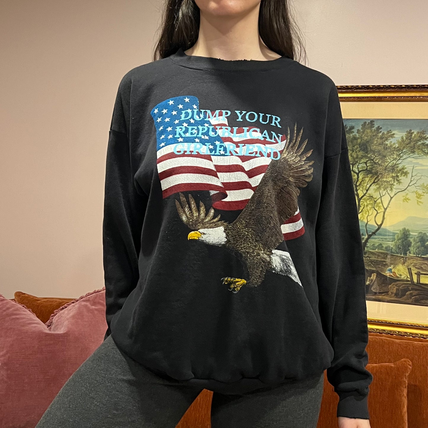 DUMP YOUR REPUBLICAN GIRLFRIEND eagle crewneck with blue text (XL)