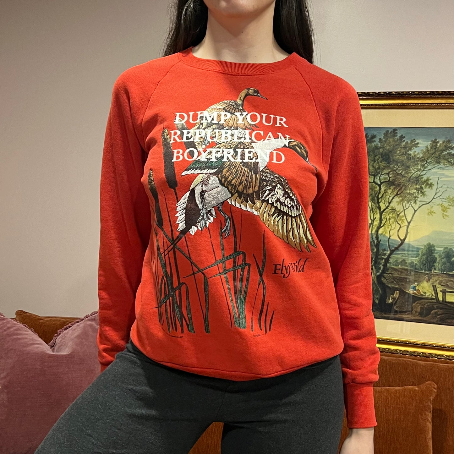 DUMP YOUR REPUBLICAN BOYFRIEND duck crewneck with white text (M)