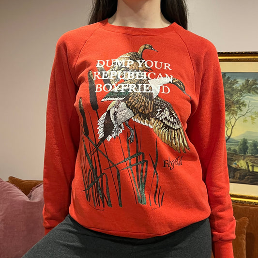 DUMP YOUR REPUBLICAN BOYFRIEND duck crewneck with white text (M)