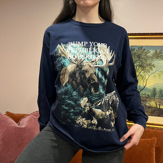 DUMP YOUR REPUBLICAN BOYFRIEND moose long sleeve t-shirt with white text (L)