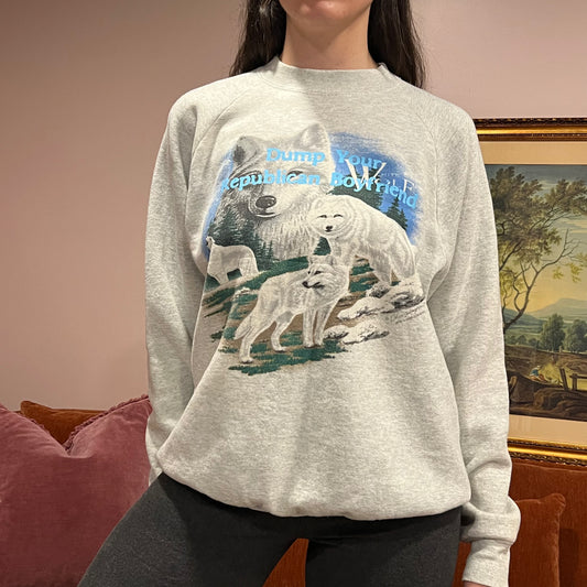 DUMP YOUR REPUBLICAN BOYFRIEND wolf crewneck with blue text (XL)