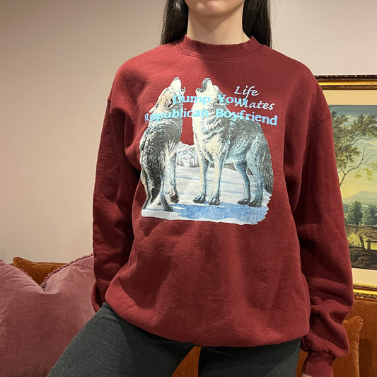 DUMP YOUR REPUBLICAN BOYFRIEND wolf crewneck with blue text (XL)