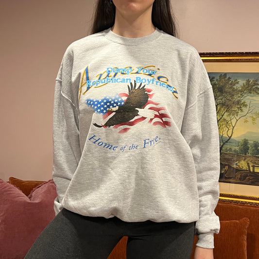 DUMP YOUR REPUBLICAN BOYFRIEND eagle crewneck with blue text (XL)