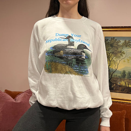 DUMP YOUR REPUBLICAN BOYFRIEND duck crewneck with blue text (XL)
