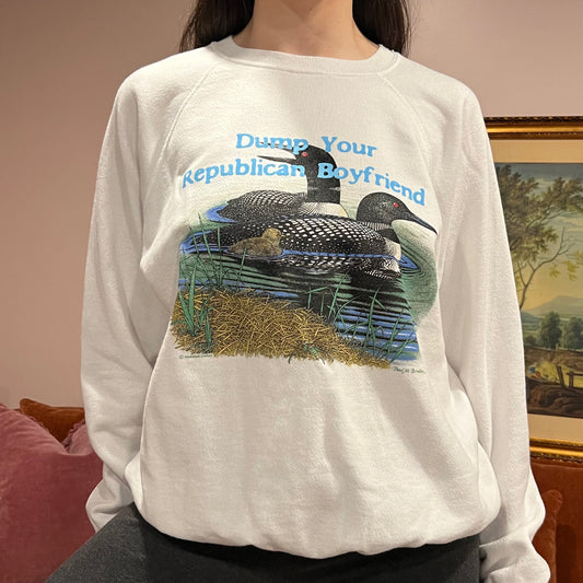 DUMP YOUR REPUBLICAN BOYFRIEND duck crewneck with blue text (XL)
