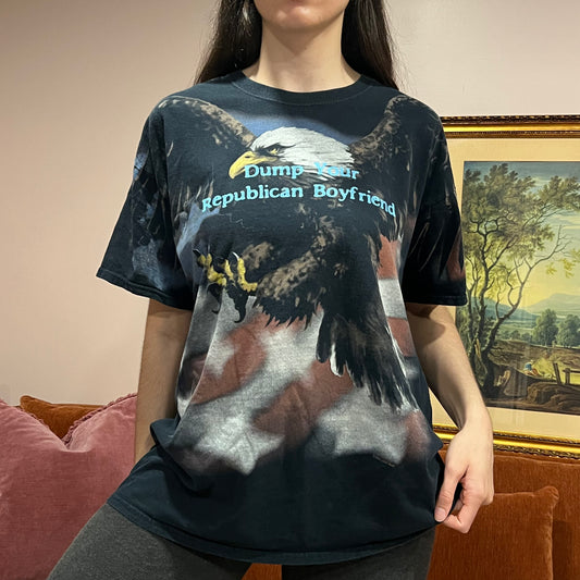 DUMP YOUR REPUBLICAN BOYFRIEND eagle t-shirt with blue text (XL)