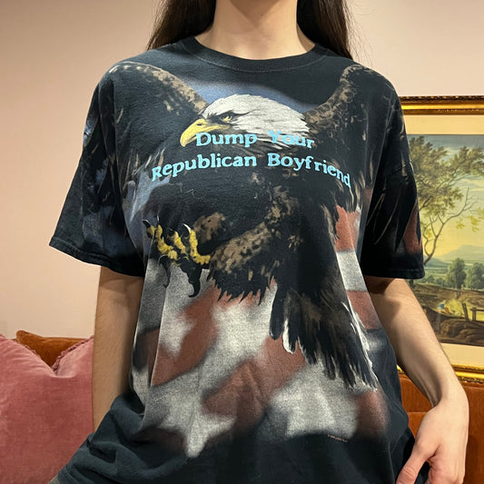 DUMP YOUR REPUBLICAN BOYFRIEND eagle t-shirt with blue text (XL)
