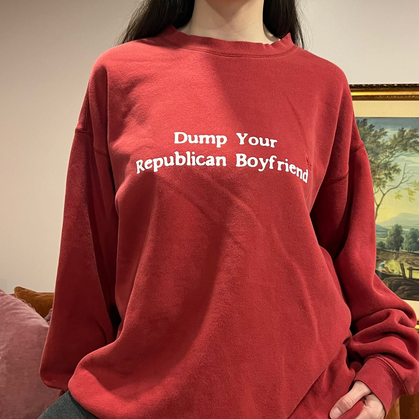 DUMP YOUR REPUBLICAN BOYFRIEND red crewneck with white text (XL)