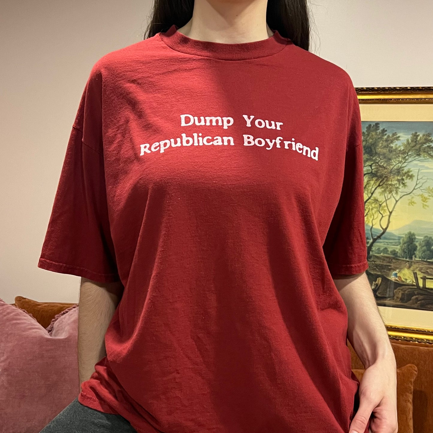 DUMP YOUR REPUBLICAN BOYFRIEND red t-shirt with white text (XL)