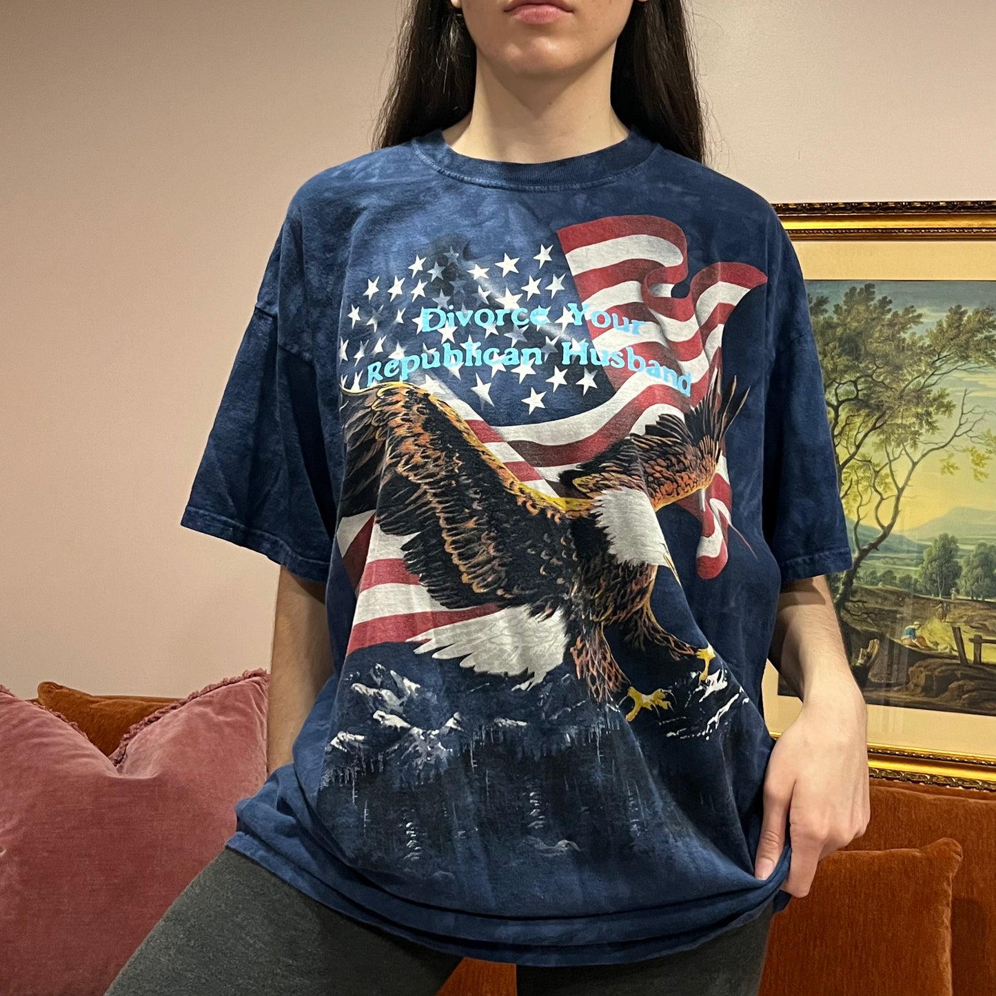 DIVORCE YOUR REPUBLICAN HUSBAND eagle t-shirt with blue text (2XL)