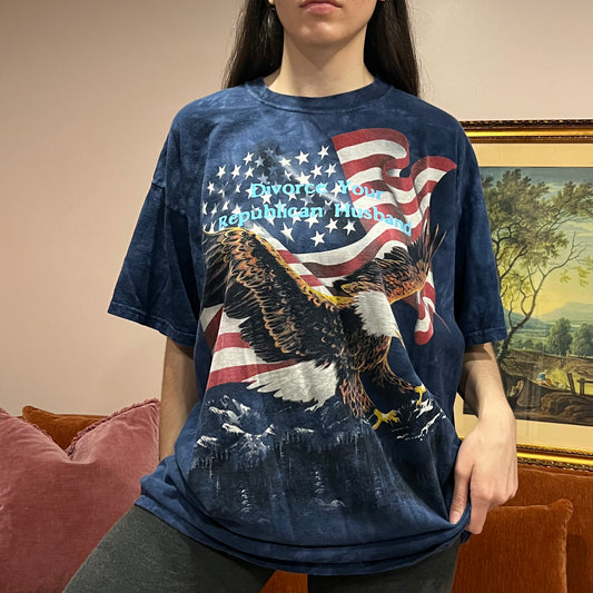 DIVORCE YOUR REPUBLICAN HUSBAND eagle t-shirt with blue text (2XL)