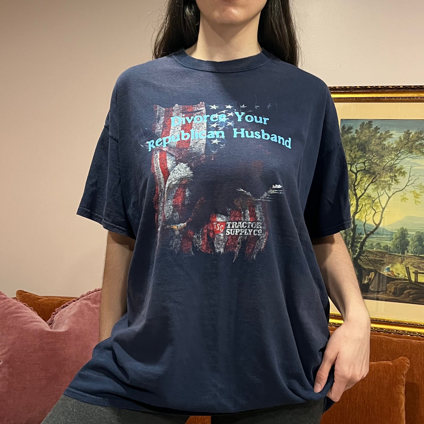 DIVORCE YOUR REPUBLICAN HUSBAND eagle t-shirt with blue text (2XL)