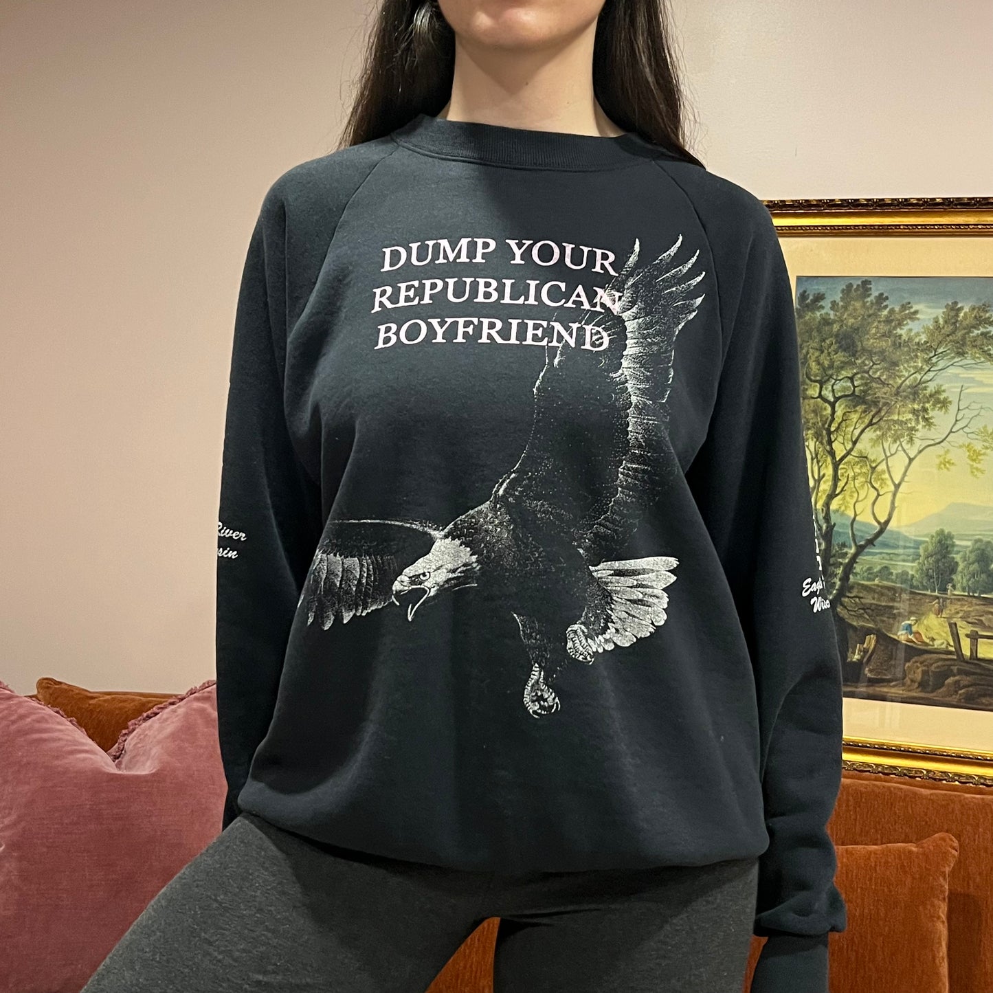 DUMP YOUR REPUBLICAN BOYFRIEND eagle crewneck with pink text (XL)