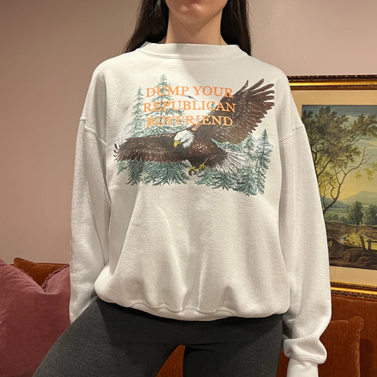 DUMP YOUR REPUBLICAN BOYFRIEND eagle crewneck with orange text (XL)