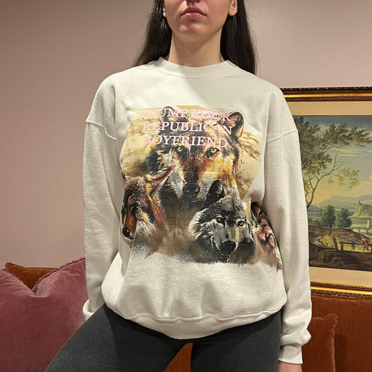 DUMP YOUR REPUBLICAN BOYFRIEND wolf crewneck with pink text (XL)