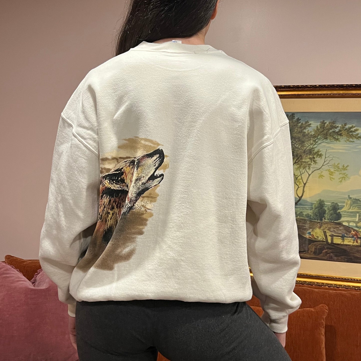DUMP YOUR REPUBLICAN BOYFRIEND wolf crewneck with pink text (XL)