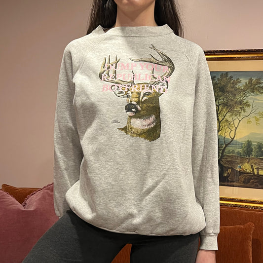 DUMP YOUR REPUBLICAN BOYFRIEND deer crewneck with pink text (XL)