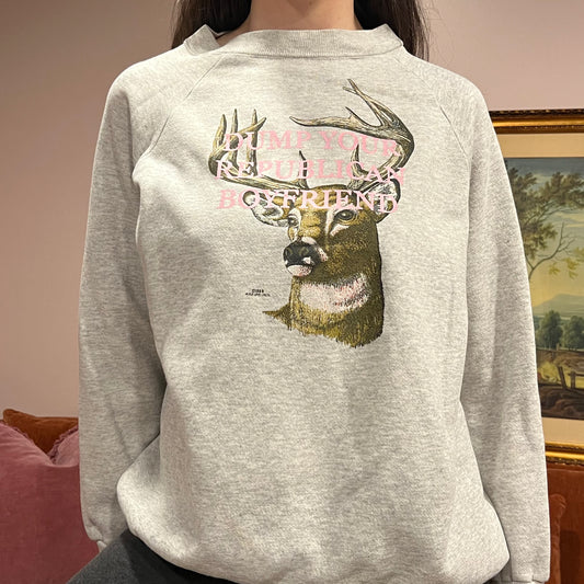 DUMP YOUR REPUBLICAN BOYFRIEND deer crewneck with pink text (XL)