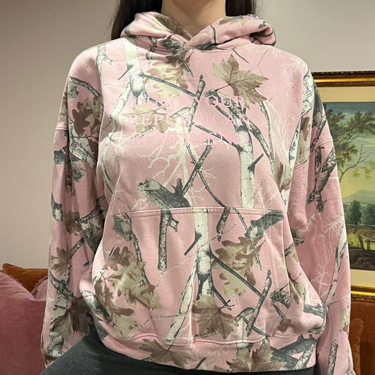 DUMP YOUR REPUBLICAN BOYFRIEND pink camo hoodie with pink text (L)