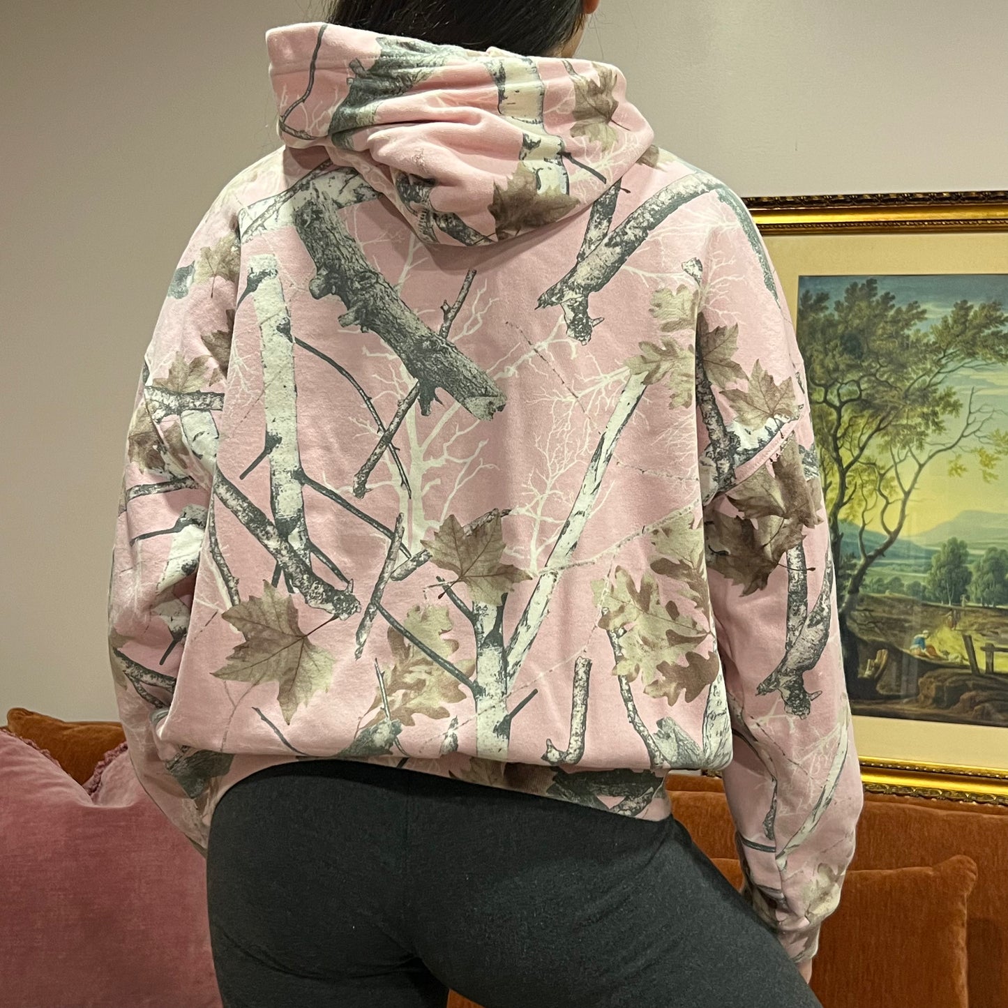 DUMP YOUR REPUBLICAN BOYFRIEND pink camo hoodie with pink text (L)