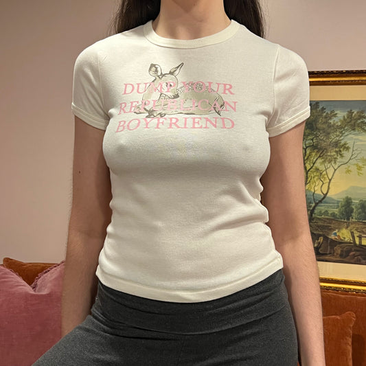 DUMP YOUR REPUBLICAN BOYFRIEND deer t-shirt with pink text (L)