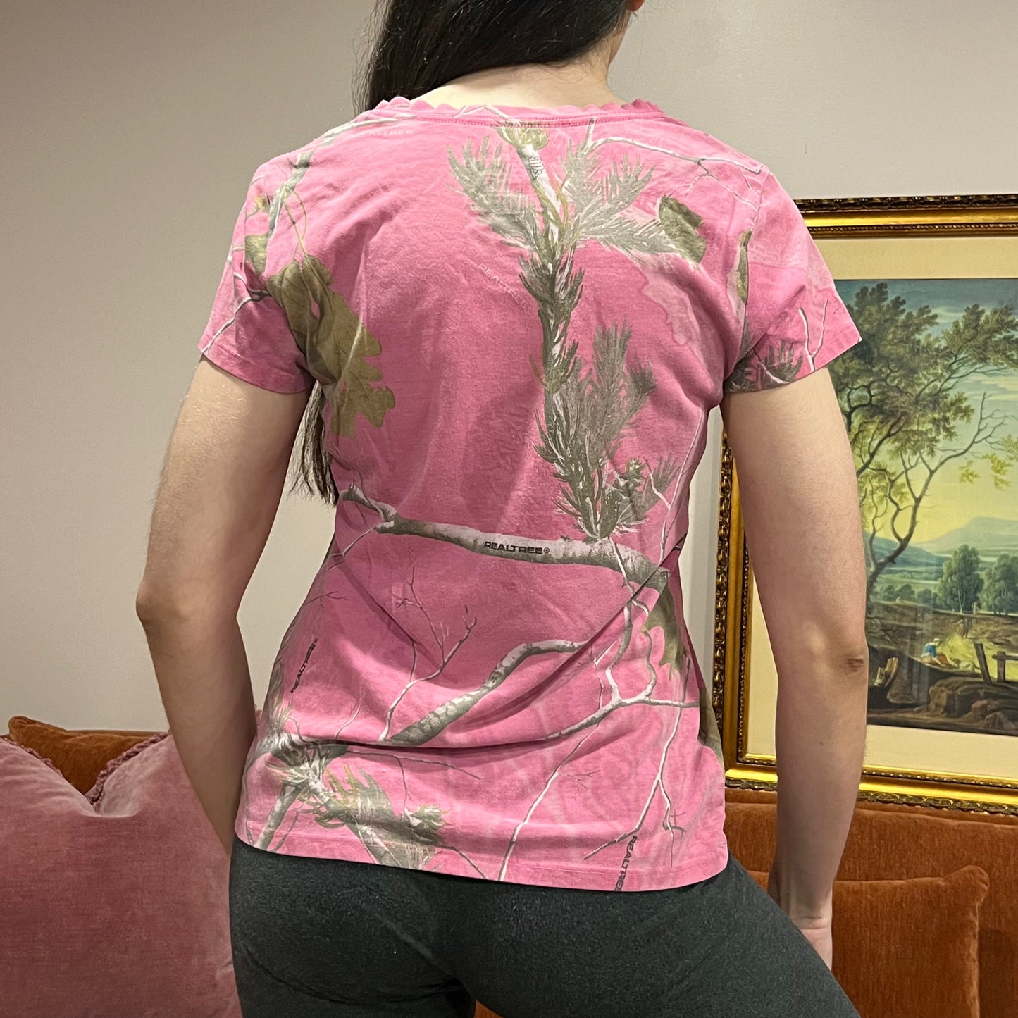 DUMP YOUR REPUBLICAN BOYFRIEND pink camo t-shirt with pink text (M)