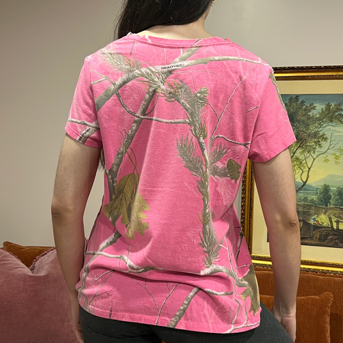 DUMP YOUR REPUBLICAN BOYFRIEND pink camo t-shirt with pink text (XL)