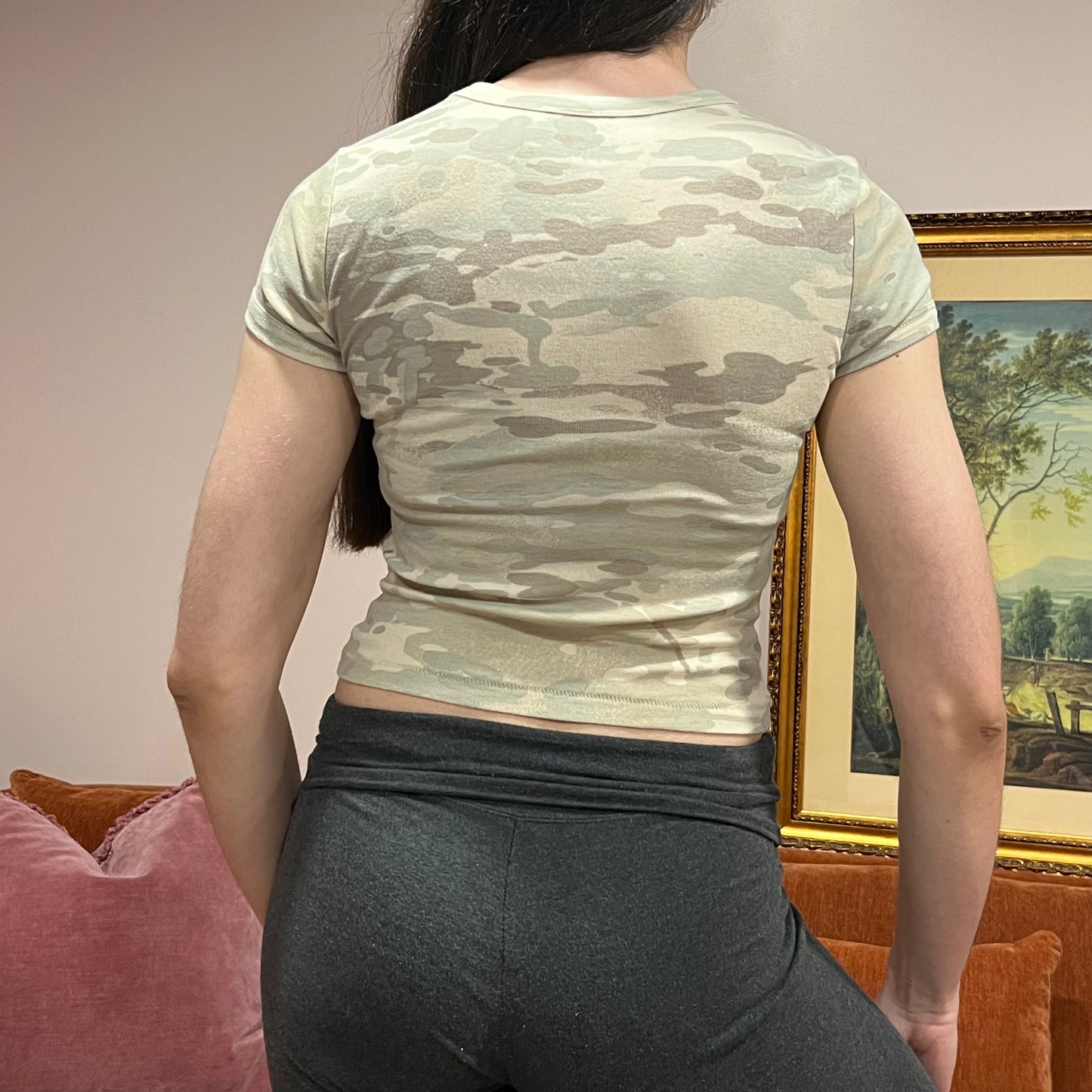 DUMP YOUR REPUBLICAN BOYFRIEND camo t-shirt with pink text (S)