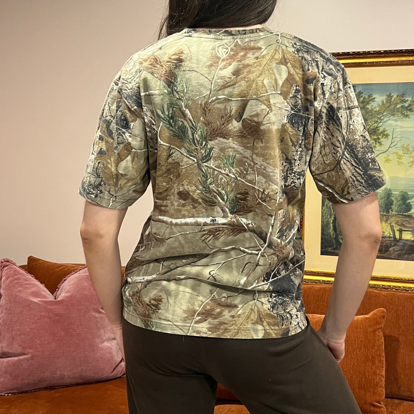 DUMP YOUR REPUBLICAN BOYFRIEND camo t-shirt with pink text (S)