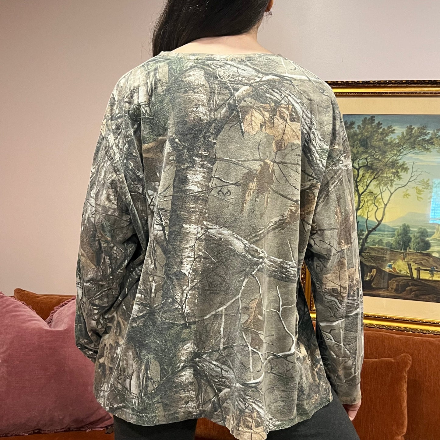 DUMP YOUR REPUBLICAN GIRLFRIEND camo long sleeve t-shirt with pink text (2XL)