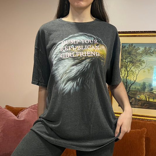 DUMP YOUR REPUBLICAN GIRLFRIEND eagle t-shirt with pink text (2XL)