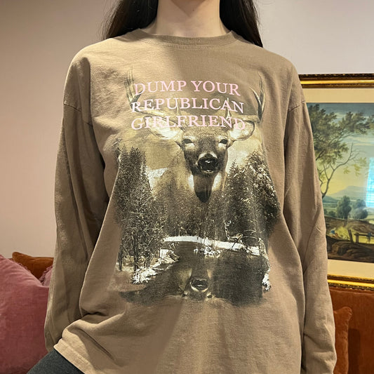 DUMP YOUR REPUBLICAN GIRLFRIEND deer long sleeve t-shirt with pink text (XL)