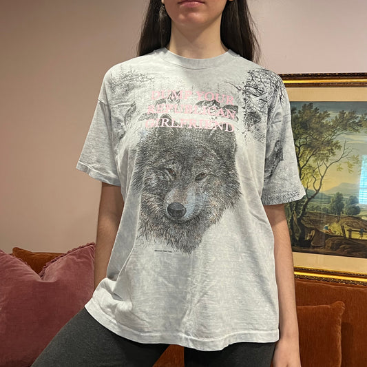 DUMP YOUR REPUBLICAN GIRLFRIEND wolf t-shirt with pink text (XL)