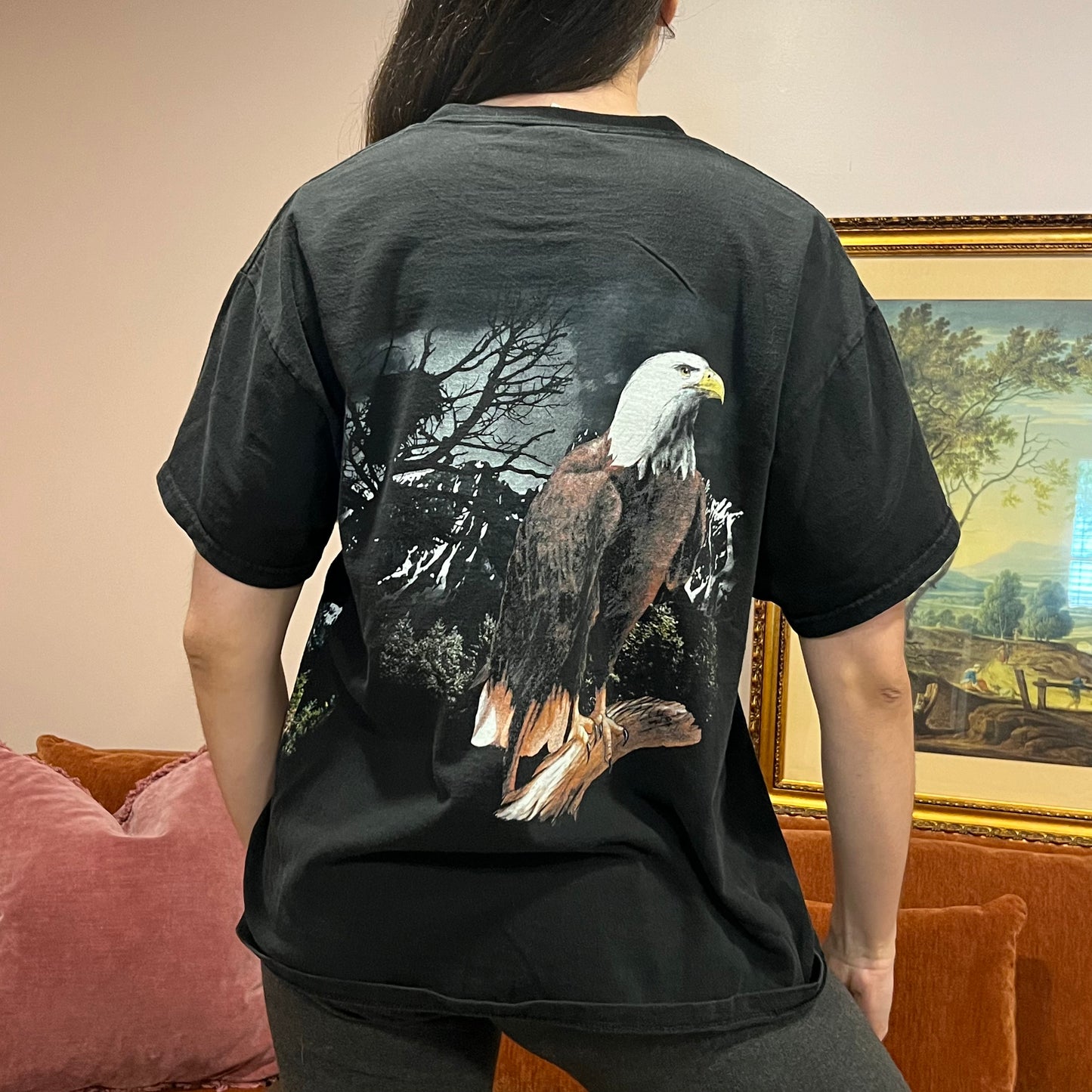 DUMP YOUR REPUBLICAN GIRLFRIEND eagle t-shirt with pink text (L)