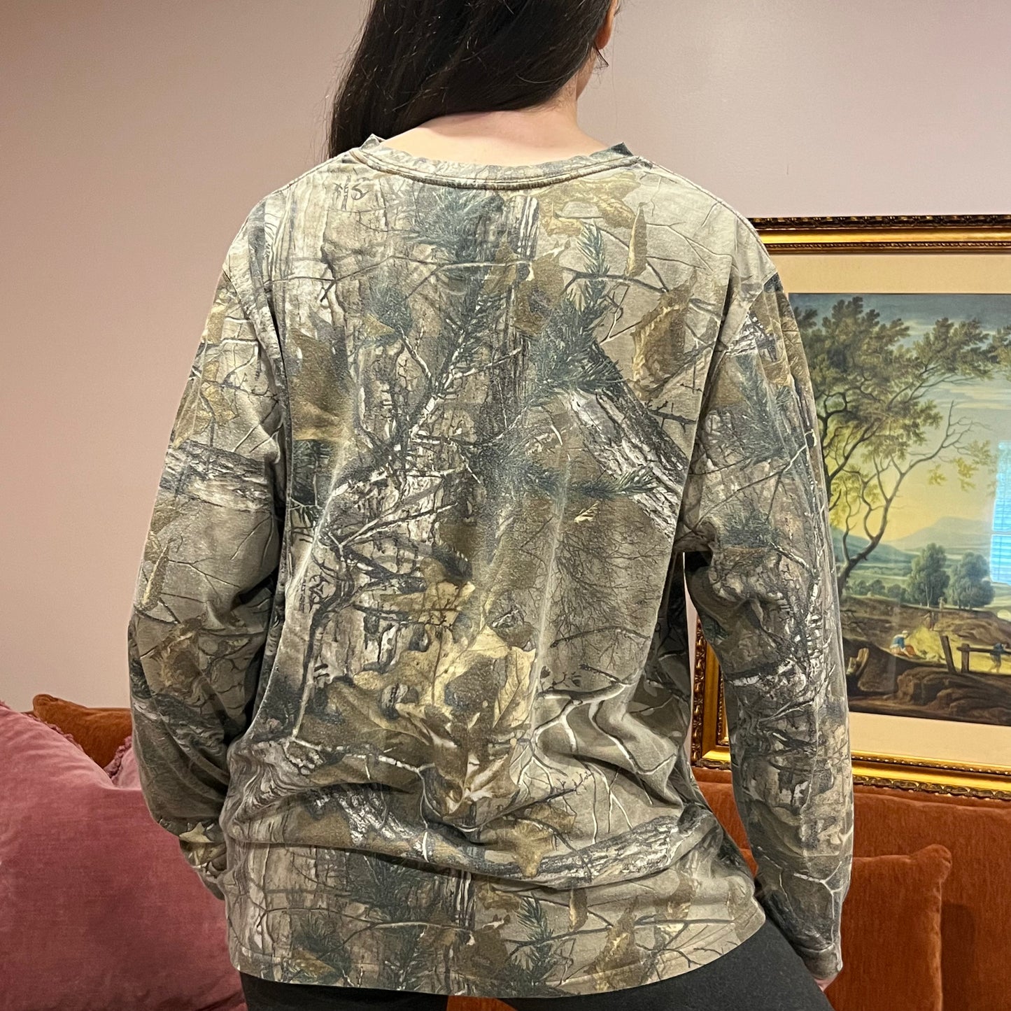 DUMP YOUR REPUBLICAN BOYFRIEND camo long sleeve t-shirt with pink text (XL)