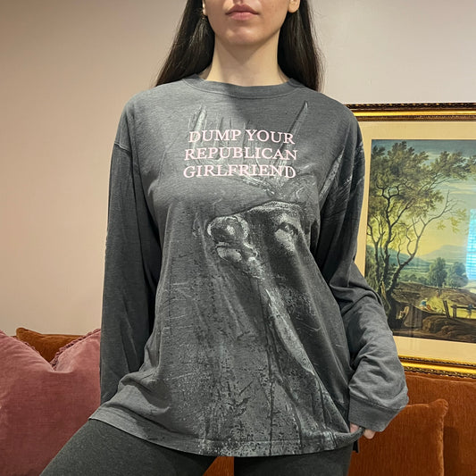 DUMP YOUR REPUBLICAN GIRLFRIEND deer long sleeve t-shirt with pink text (XL)