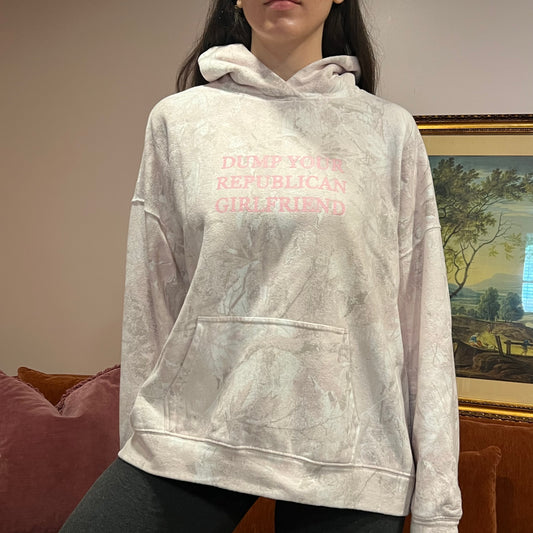 DUMP YOUR REPUBLICAN GIRLFRIEND pink camo hoodie with pink text (XL)