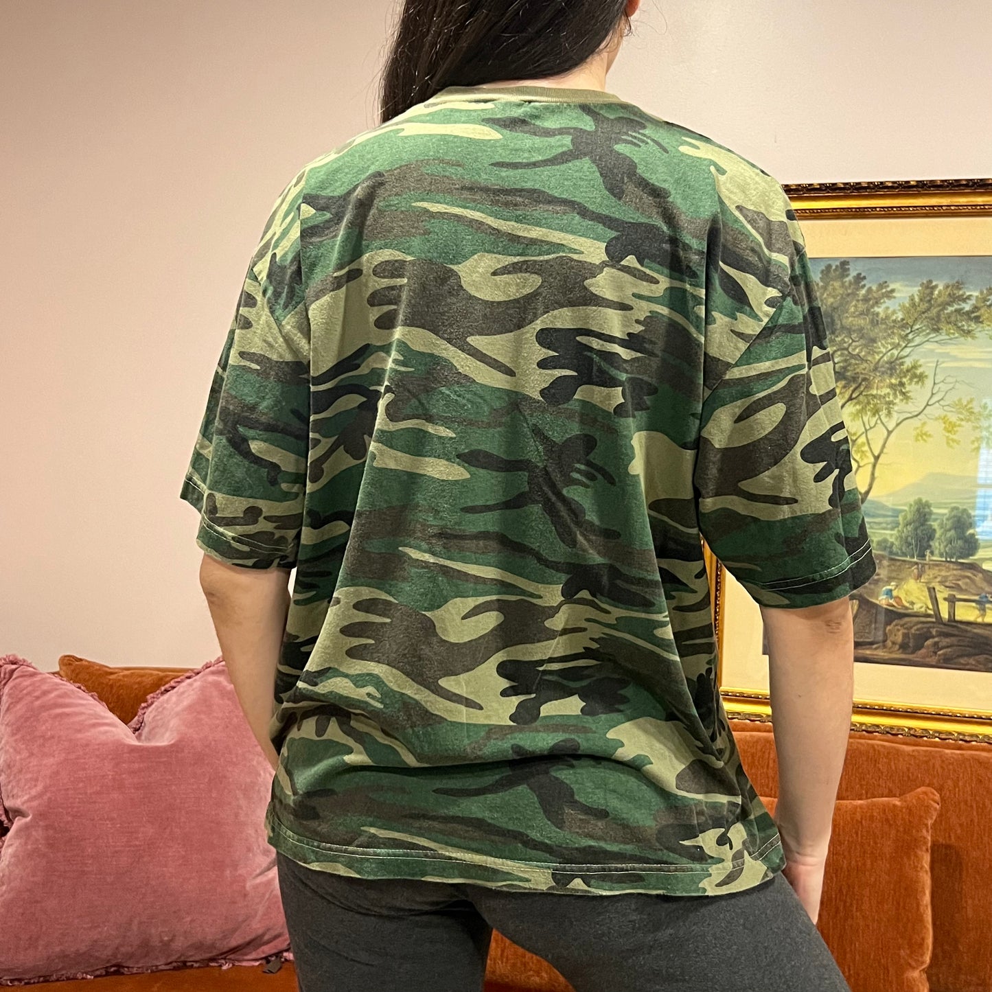 DUMP YOUR REPUBLICAN BOYFRIEND camo t-shirt with pink text (2XL)