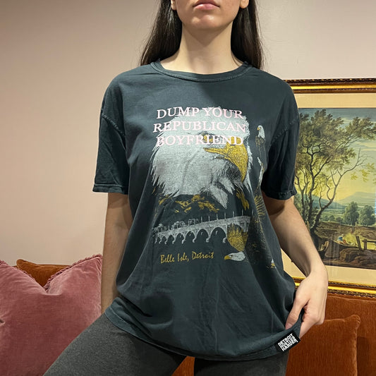 DUMP YOUR REPUBLICAN BOYFRIEND eagle t-shirt with pink text (L)