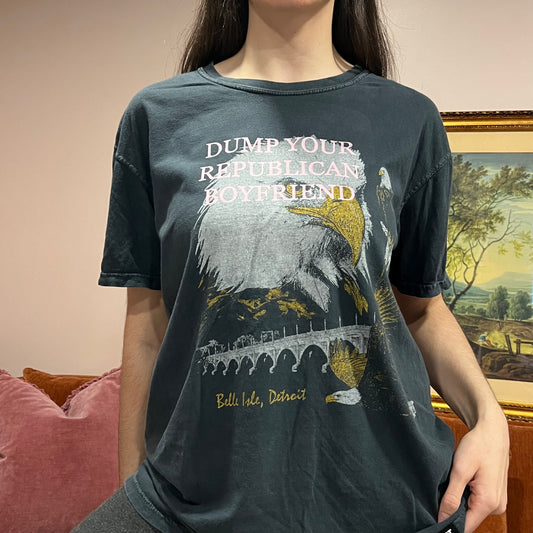 DUMP YOUR REPUBLICAN BOYFRIEND eagle t-shirt with pink text (L)