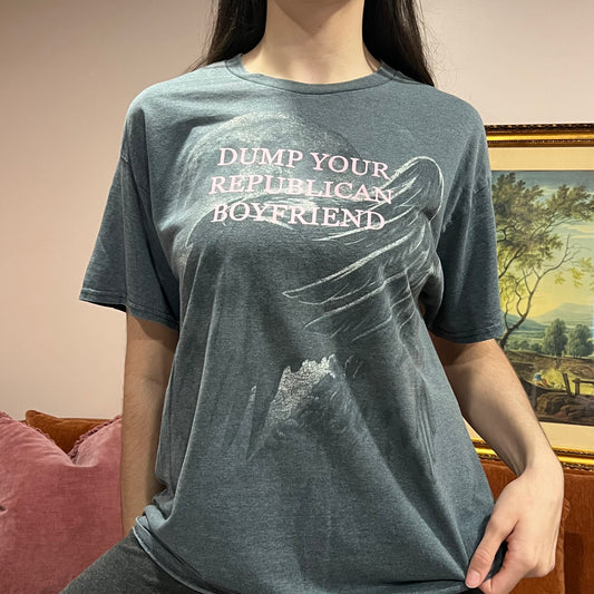 DUMP YOUR REPUBLICAN BOYFRIEND eagle t-shirt with pink text (XL)