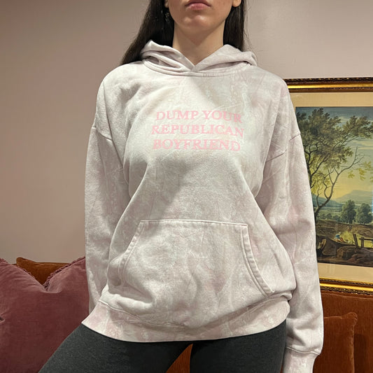 DUMP YOUR REPUBLICAN BOYFRIEND pink camo hoodie with pink text (L)
